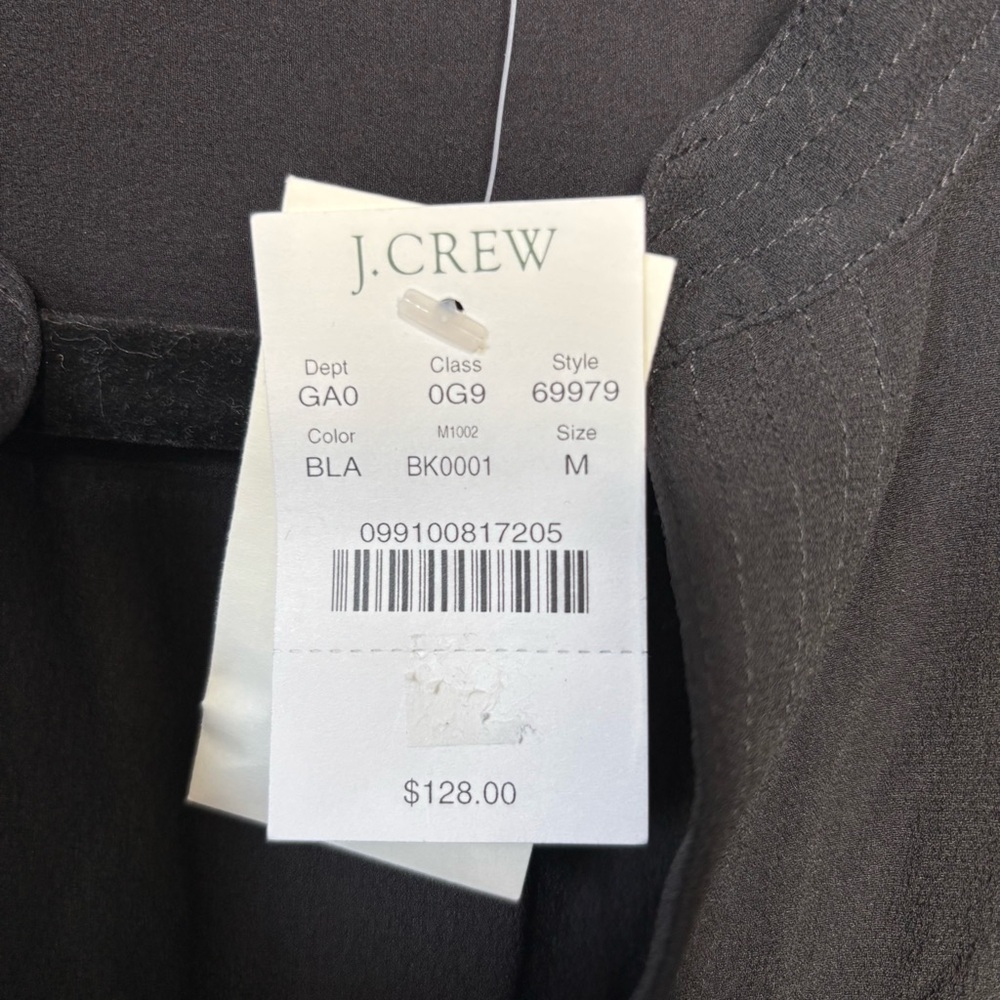 J. Crew  Womens M Black Silk Blouse Top Button Cuff Vintage Deadstock - Picture 3 of 12